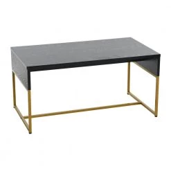 35.43 in. Black Oak Rectangle Particle Board Wrap Coffee Table with Gold Frame by HOUSEHOLD ESSENTIALS