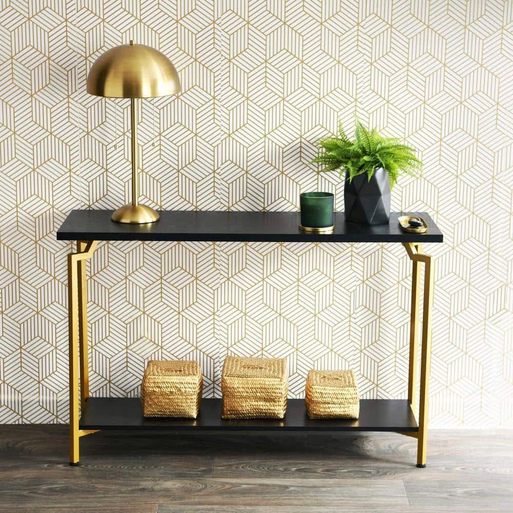 43.7 in. Black Oak Crown Modern Wood Rectangle Sofa Table, Particle Board by HOUSEHOLD ESSENTIALS 8 43.7 in. Black Oak Crown Modern Wood Rectangle Sofa Table, Particle Board by HOUSEHOLD ESSENTIALS - Image 6