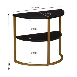 19.48 in. Black Half-Moon Particle Board Accent End Table with Gold Frame and 2-Tier Open Storage Shelves by HOUSEHOLD ESSENTIALS -Richelieu Hardware Sales gold and black oak finish household essentials end side tables hh8250 1 44 1000