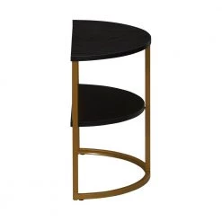 19.48 in. Black Half-Moon Particle Board Accent End Table with Gold Frame and 2-Tier Open Storage Shelves by HOUSEHOLD ESSENTIALS -Richelieu Hardware Sales gold and black oak finish household essentials end side tables hh8250 1 4f 1000
