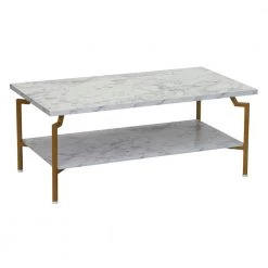 43 in. Rectangle Crown Modern Wood Coffee Table in White Marble, Particle Board by HOUSEHOLD ESSENTIALS
