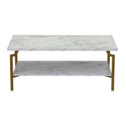43 in. Rectangle Crown Modern Wood Coffee Table in White Marble, Particle Board by HOUSEHOLD ESSENTIALS -Richelieu Hardware Sales gold and white faux marble finish household essentials coffee tables hh8237 1 c3 1000