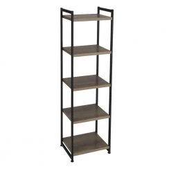 59.1 in. Gray/Black Metal 5-shelf Etagere Bookcase with Open Back by HOUSEHOLD ESSENTIALS