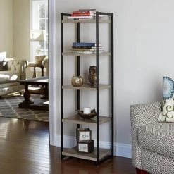 59.1 in. Gray/Black Metal 5-shelf Etagere Bookcase with Open Back by HOUSEHOLD ESSENTIALS -Richelieu Hardware Sales gray household essentials bookcases bookshelves 8075 1 c3 1000