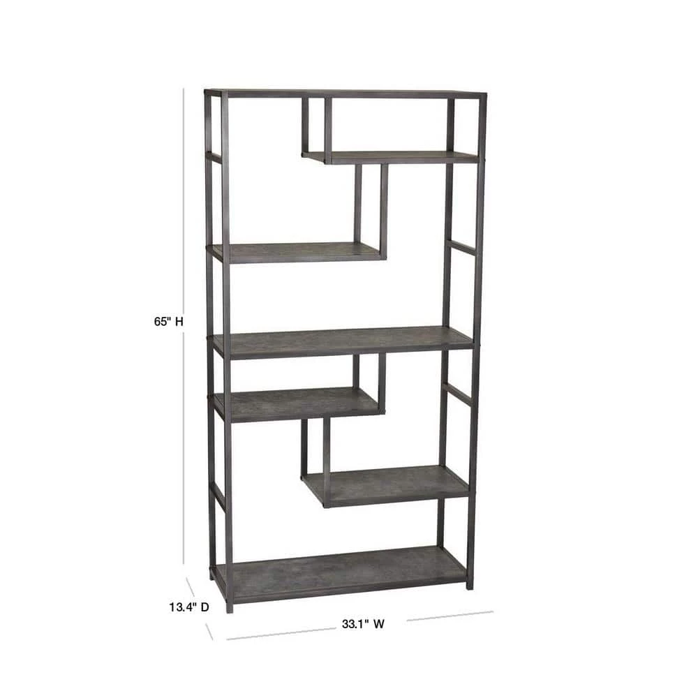65 in. Gray/Black Metal 6-shelf Etagere Bookcase with Open Back by HOUSEHOLD ESSENTIALS 5 65 in. Gray/Black Metal 6-shelf Etagere Bookcase with Open Back by HOUSEHOLD ESSENTIALS - Image 3