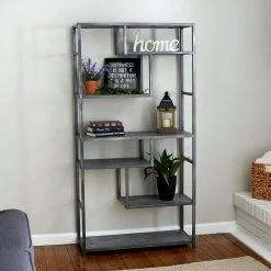 65 in. Gray/Black Metal 6-shelf Etagere Bookcase with Open Back by HOUSEHOLD ESSENTIALS