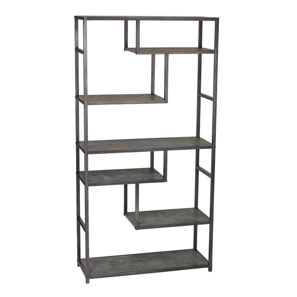 65 in. Gray/Black Metal 6-shelf Etagere Bookcase with Open Back by HOUSEHOLD ESSENTIALS 6 65 in. Gray/Black Metal 6-shelf Etagere Bookcase with Open Back by HOUSEHOLD ESSENTIALS - Image 4