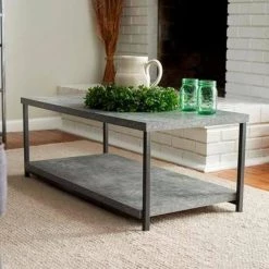 40 in. Slate Gray Medium Rectangle Metal Coffee Table with Storage Shelf by HOUSEHOLD ESSENTIALS -Richelieu Hardware Sales gray household essentials coffee tables 8099 1 31 1000