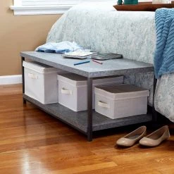 40 in. Slate Gray Medium Rectangle Metal Coffee Table with Storage Shelf by HOUSEHOLD ESSENTIALS