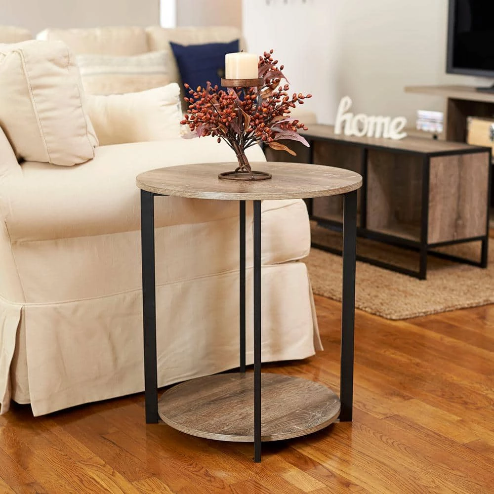 Gray Tone Round Double Tier End Table by HOUSEHOLD ESSENTIALS 7 Gray Tone Round Double Tier End Table by HOUSEHOLD ESSENTIALS - Image 5