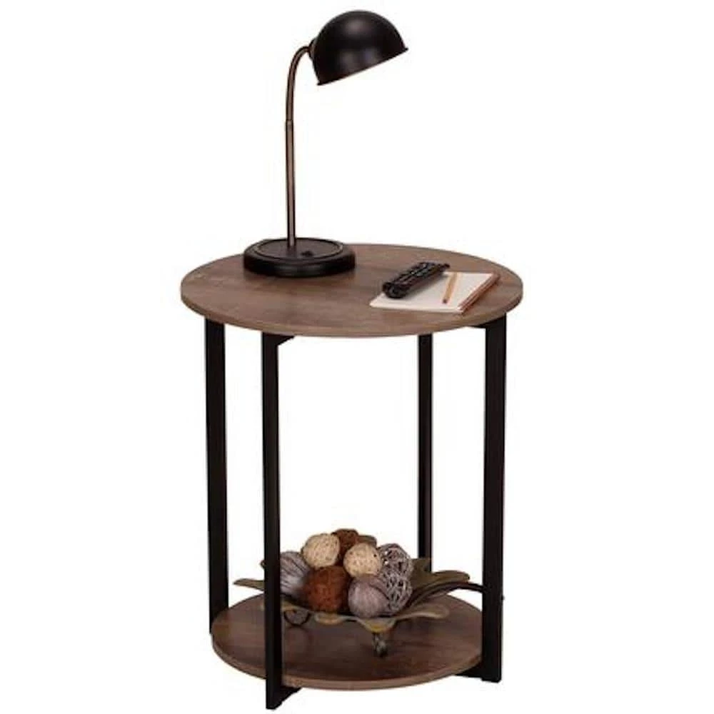 Gray Tone Round Double Tier End Table by HOUSEHOLD ESSENTIALS 11 Gray Tone Round Double Tier End Table by HOUSEHOLD ESSENTIALS - Image 9