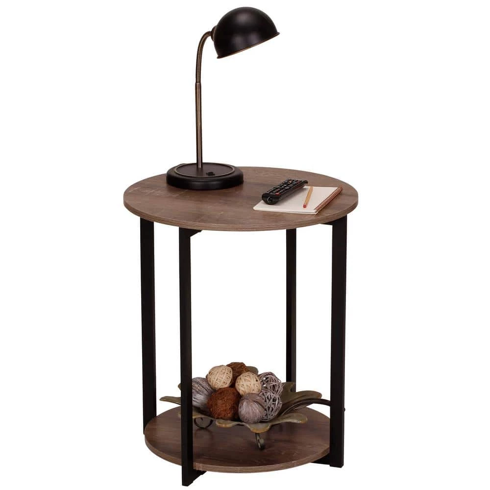 Gray Tone Round Double Tier End Table by HOUSEHOLD ESSENTIALS 8 Gray Tone Round Double Tier End Table by HOUSEHOLD ESSENTIALS - Image 6