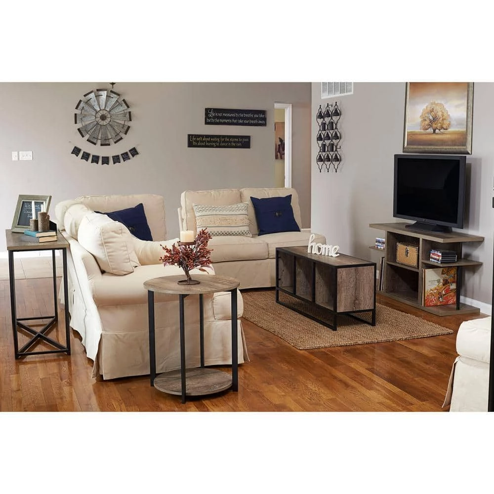 Gray Tone Round Double Tier End Table by HOUSEHOLD ESSENTIALS 6 Gray Tone Round Double Tier End Table by HOUSEHOLD ESSENTIALS - Image 4