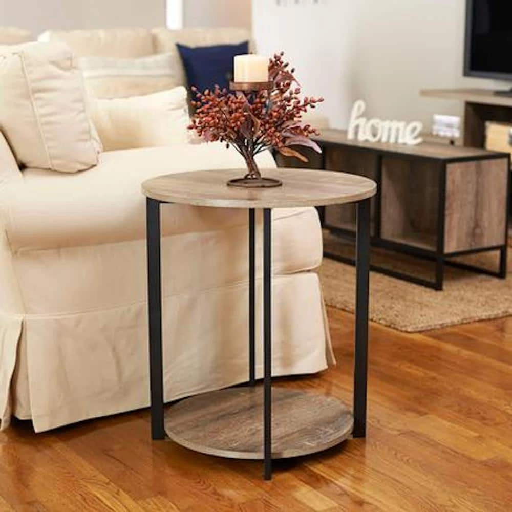 Gray Tone Round Double Tier End Table by HOUSEHOLD ESSENTIALS 9 Gray Tone Round Double Tier End Table by HOUSEHOLD ESSENTIALS - Image 7