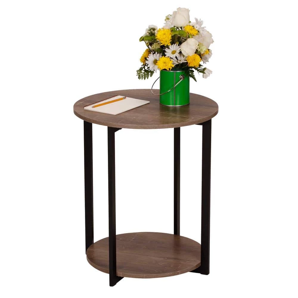 Gray Tone Round Double Tier End Table by HOUSEHOLD ESSENTIALS 4 Gray Tone Round Double Tier End Table by HOUSEHOLD ESSENTIALS - Image 2