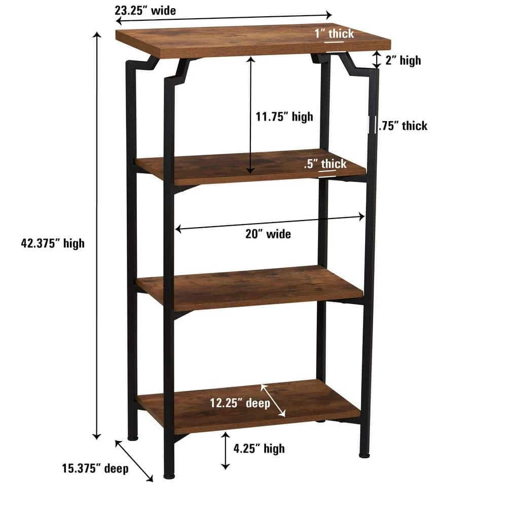43 in. Crown Modern Wood Bookcase, Rustic Hickory (4-Tier) by HOUSEHOLD ESSENTIALS 8 43 in. Crown Modern Wood Bookcase, Rustic Hickory (4-Tier) by HOUSEHOLD ESSENTIALS - Image 6
