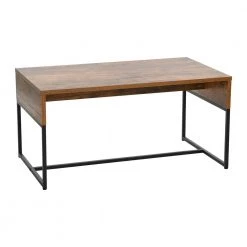 35.43 in. Rustic Hickory Finish Rectangle Wrap Wood Coffee Table With Black Metal Frame by HOUSEHOLD ESSENTIALS
