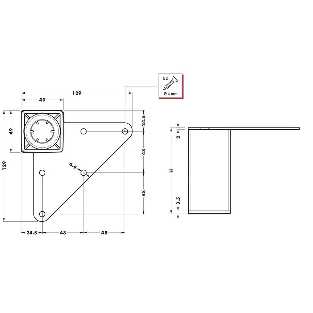 3 15/16 in. (100 mm) Matte White Metal Square Furniture Leg with leveling Glide (4-Pack) by Richelieu Hardware 7 3 15/16 in. (100 mm) Matte White Metal Square Furniture Leg with leveling Glide (4-Pack) by Richelieu Hardware - Image 5