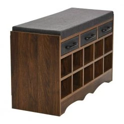 19.75 in. H x 32 in. W Mid-Century Walnut Rectangular Hallway 10-Pocket Entry Bench by HOUSEHOLD ESSENTIALS -Richelieu Hardware Sales mid century walnut household essentials bedroom benches 8526 1 4f 1000