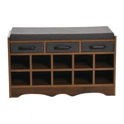 19.75 in. H x 32 in. W Mid-Century Walnut Rectangular Hallway 10-Pocket Entry Bench by HOUSEHOLD ESSENTIALS -Richelieu Hardware Sales mid century walnut household essentials bedroom benches 8526 1 c3 1000