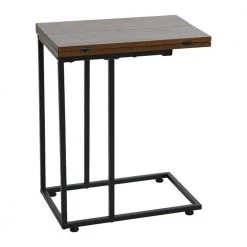 Jamestown Folding Mid-Century Walnut Square C-Table 23 in. H x 12 in. to 24 in. W x 19 in. D by HOUSEHOLD ESSENTIALS