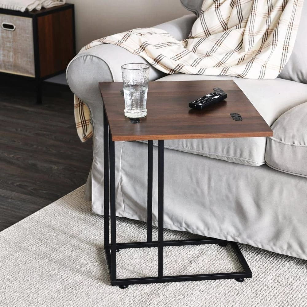 Jamestown Folding Mid-Century Walnut Square C-Table 23 in. H x 12 in. to 24 in. W x 19 in. D by HOUSEHOLD ESSENTIALS 4 Jamestown Folding Mid-Century Walnut Square C-Table 23 in. H x 12 in. to 24 in. W x 19 in. D by HOUSEHOLD ESSENTIALS - Image 2