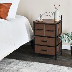 Victoria Mid-Century Walnut 4-Drawer Storage Chest, 31.7 in. H x 17.32 in. W by HOUSEHOLD ESSENTIALS -Richelieu Hardware Sales mid century walnut household essentials chest of drawers 8416 1 31 1000