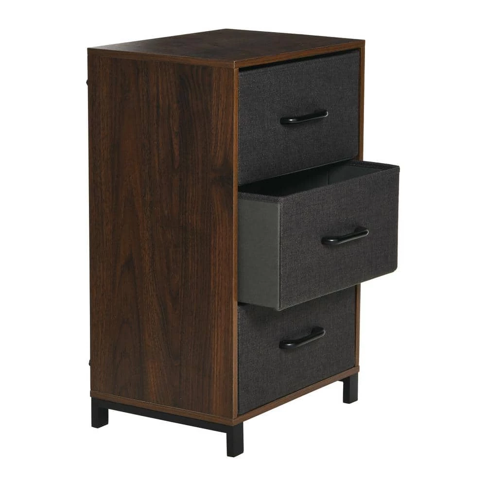 Hallway Narrow Mid-Century Walnut 3-Drawer Chest 25.75 in. H x 16 in. W x 12 in. D by HOUSEHOLD ESSENTIALS 4 Hallway Narrow Mid-Century Walnut 3-Drawer Chest 25.75 in. H x 16 in. W x 12 in. D by HOUSEHOLD ESSENTIALS - Image 2