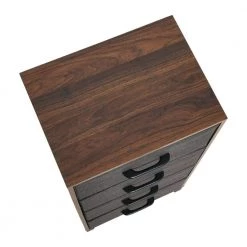 33.25 in. H x 16 in. W Mid-Century Walnut Narrow Hallway 4-Drawer Chest by HOUSEHOLD ESSENTIALS -Richelieu Hardware Sales mid century walnut household essentials chest of drawers 8516 1 1f 1000