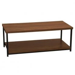 39.4 in. Mid-Century Walnut Rectangular MDF Coffee Table by HOUSEHOLD ESSENTIALS