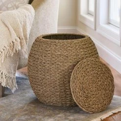 17 in. Barrel Basket Side Table in Natural Seagrass by HOUSEHOLD ESSENTIALS -Richelieu Hardware Sales natural household essentials end side tables ml 4226 31 1000