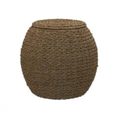 17 in. Barrel Basket Side Table in Natural Seagrass by HOUSEHOLD ESSENTIALS