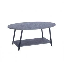 Jamestown 23.43 in. L Slate Concrete Rectangle MDF 2-Tier Coffee Table, Top Tier Oval, Lower Tier by HOUSEHOLD ESSENTIALS