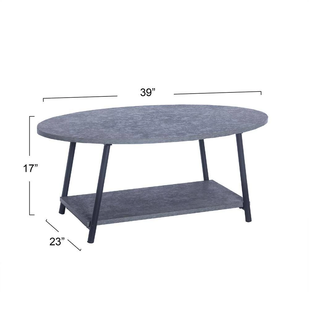 Jamestown 23.43 in. L Slate Concrete Rectangle MDF 2-Tier Coffee Table, Top Tier Oval, Lower Tier by HOUSEHOLD ESSENTIALS 5 Jamestown 23.43 in. L Slate Concrete Rectangle MDF 2-Tier Coffee Table, Top Tier Oval, Lower Tier by HOUSEHOLD ESSENTIALS - Image 3