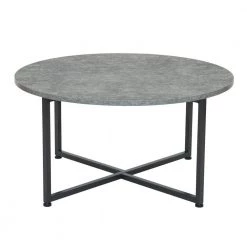 32 in. Slate Stone Medium Round Slate Coffee Table with Steel Frame with Low Profile by HOUSEHOLD ESSENTIALS