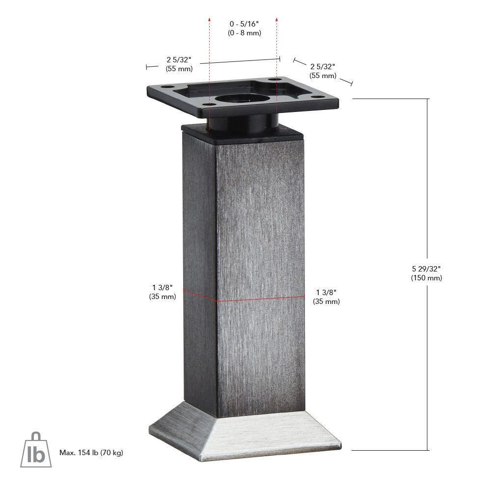 5 15/16 in. (150 mm) Stainless Steel Aluminum Square Vintage Furniture Legs by Richelieu Hardware 8 5 15/16 in. (150 mm) Stainless Steel Aluminum Square Vintage Furniture Legs by Richelieu Hardware - Image 6