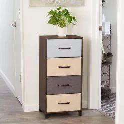 4-Drawer Walnut Laminate Finish Chest with Multicolor Drawers 16 in. W x 33.25 in. H x 12 in. D by HOUSEHOLD ESSENTIALS -Richelieu Hardware Sales walnut household essentials chest of drawers 8014 1 31 1000