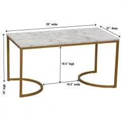 Half-Moon 39.37 in. White Faux Marble Rectangle Particle Board Coffee Table With Gold Metal Frame by HOUSEHOLD ESSENTIALS -Richelieu Hardware Sales white faux marble household essentials coffee tables hh8253 1 1f 1000
