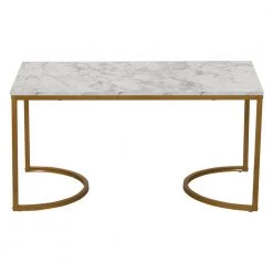 Half-Moon 39.37 in. White Faux Marble Rectangle Particle Board Coffee Table With Gold Metal Frame by HOUSEHOLD ESSENTIALS -Richelieu Hardware Sales white faux marble household essentials coffee tables hh8253 1 c3 1000