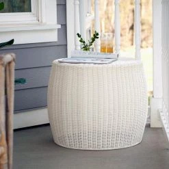 20 in. W White Resin Side Table Accent Table or Storage Container Durable Resin Wicker with Strong Metal Frame by HOUSEHOLD ESSENTIALS -Richelieu Hardware Sales white household essentials end side tables ml 5008 31 1000