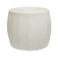 20 in. W White Resin Side Table Accent Table or Storage Container Durable Resin Wicker with Strong Metal Frame by HOUSEHOLD ESSENTIALS