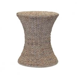 18 in. White Wash Hand-Woven Water Hyacinth Hourglass Shape Table by HOUSEHOLD ESSENTIALS