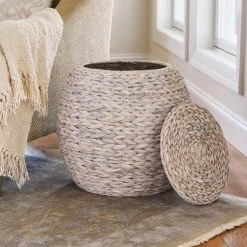 17 in. Barrel Basket Side Table in Hyacinth White Wash by HOUSEHOLD ESSENTIALS 7 17 in. Barrel Basket Side Table in Hyacinth White Wash by HOUSEHOLD ESSENTIALS -Richelieu Hardware Sales white wash household essentials end side tables ml 4232 31 1000
