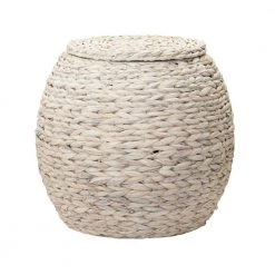 17 in. Barrel Basket Side Table in Hyacinth White Wash by HOUSEHOLD ESSENTIALS